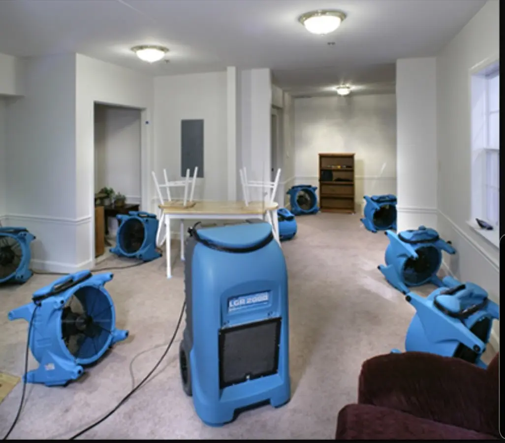 Air movers and dehumidifier setup for Water Extraction & Removal in Compton